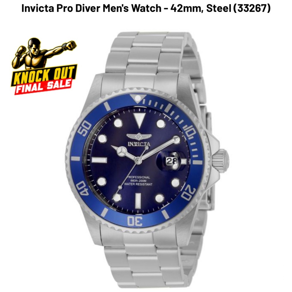 Invicta Pro Diver 42mm Blue Dial Steel Watch Quartz Chrono Water Resistant 200m
